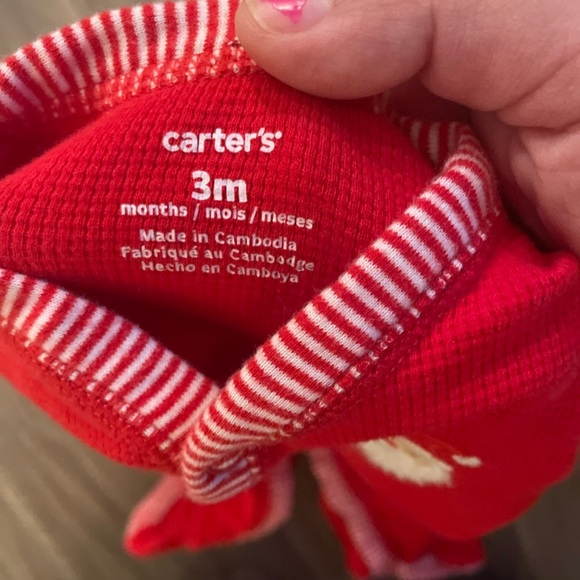 Carter's Cozy Red Footie One Piece Santa’s helper with snap buttons size 3M - Picture 5 of 5